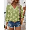 image:imageSHEWIN Womens Casual V Neck Floral Print Chiffon Blouses 34 Sleeve Boho Summer Tops ShirtsGreen