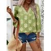 image:imageSHEWIN Womens Casual V Neck Floral Print Chiffon Blouses 34 Sleeve Boho Summer Tops ShirtsGreen