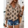 image:imageSHEWIN Womens Casual V Neck Floral Print Chiffon Blouses 34 Sleeve Boho Summer Tops ShirtsKhaki