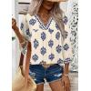 image:imageSHEWIN Womens Casual V Neck Floral Print Chiffon Blouses 34 Sleeve Boho Summer Tops ShirtsLight Blue