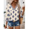 image:imageSHEWIN Womens Casual V Neck Floral Print Chiffon Blouses 34 Sleeve Boho Summer Tops ShirtsLight Blue