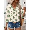 image:imageSHEWIN Womens Casual V Neck Floral Print Chiffon Blouses 34 Sleeve Boho Summer Tops ShirtsLight Green
