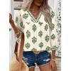 image:imageSHEWIN Womens Casual V Neck Floral Print Chiffon Blouses 34 Sleeve Boho Summer Tops ShirtsLight Green