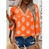 image:imageSHEWIN Womens Casual V Neck Floral Print Chiffon Blouses 34 Sleeve Boho Summer Tops ShirtsOrange