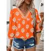 image:imageSHEWIN Womens Casual V Neck Floral Print Chiffon Blouses 34 Sleeve Boho Summer Tops ShirtsOrange