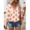 image:imageSHEWIN Womens Casual V Neck Floral Print Chiffon Blouses 34 Sleeve Boho Summer Tops ShirtsRed