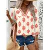 image:imageSHEWIN Womens Casual V Neck Floral Print Chiffon Blouses 34 Sleeve Boho Summer Tops ShirtsRed