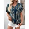 image:imageSHEWIN Womens Casual V Neck Floral Print Chiffon Blouses 34 Sleeve Boho Summer Tops ShirtsY Blue