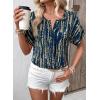 image:imageSHEWIN Womens Casual V Neck Floral Print Chiffon Blouses 34 Sleeve Boho Summer Tops ShirtsY Blue