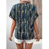 image:imageSHEWIN Womens Casual V Neck Floral Print Chiffon Blouses 34 Sleeve Boho Summer Tops ShirtsY Blue