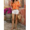 image:imageSHEWIN Womens Casual V Neck Floral Print Chiffon Blouses 34 Sleeve Boho Summer Tops ShirtsY Orange