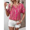 image:imageSHEWIN Womens Casual V Neck Floral Print Chiffon Blouses 34 Sleeve Boho Summer Tops ShirtsY Rose