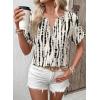 image:imageSHEWIN Womens Casual V Neck Floral Print Chiffon Blouses 34 Sleeve Boho Summer Tops ShirtsY White