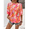 image:imageSHEWIN Womens Casual V Neck Floral Print Chiffon Blouses 34 Sleeve Boho Summer Tops ShirtsZ Orange