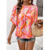 image:imageSHEWIN Womens Casual V Neck Floral Print Chiffon Blouses 34 Sleeve Boho Summer Tops ShirtsZ Orange