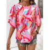 image:imageSHEWIN Womens Casual V Neck Floral Print Chiffon Blouses 34 Sleeve Boho Summer Tops ShirtsZ Pink