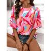 image:imageSHEWIN Womens Casual V Neck Floral Print Chiffon Blouses 34 Sleeve Boho Summer Tops ShirtsZ Pink