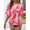 image:imageSHEWIN Womens Casual V Neck Floral Print Chiffon Blouses 34 Sleeve Boho Summer Tops ShirtsZ Pink