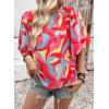 image:imageSHEWIN Womens Casual V Neck Floral Print Chiffon Blouses 34 Sleeve Boho Summer Tops ShirtsZ Red