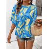 image:imageSHEWIN Womens Casual V Neck Floral Print Chiffon Blouses 34 Sleeve Boho Summer Tops ShirtsZ Sky Blue