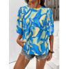 image:imageSHEWIN Womens Casual V Neck Floral Print Chiffon Blouses 34 Sleeve Boho Summer Tops ShirtsZ Sky Blue