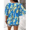 image:imageSHEWIN Womens Casual V Neck Floral Print Chiffon Blouses 34 Sleeve Boho Summer Tops ShirtsZ Sky Blue
