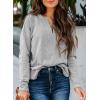 image:imageSHEWIN Womens Casual V Neck Sweatshirt Long Sleeve Lightweight Drop Shoulder Solid Pullover TopsGray