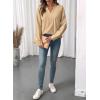 image:imageSHEWIN Womens Casual V Neck Sweatshirt Long Sleeve Lightweight Drop Shoulder Solid Pullover TopsKhaki