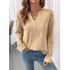 image:imageSHEWIN Womens Casual V Neck Sweatshirt Long Sleeve Lightweight Drop Shoulder Solid Pullover TopsKhaki