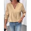 image:imageSHEWIN Womens Casual V Neck Sweatshirt Long Sleeve Lightweight Drop Shoulder Solid Pullover TopsKhaki