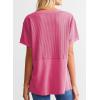 image:imageSHEWIN Womens Casual V Neck Waffle Knit Tops Short Sleeve T Shirts Loose BlousesA Hot Pink
