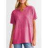 image:imageSHEWIN Womens Casual V Neck Waffle Knit Tops Short Sleeve T Shirts Loose BlousesA Hot Pink