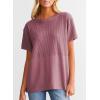 image:imageSHEWIN Womens Casual V Neck Waffle Knit Tops Short Sleeve T Shirts Loose BlousesD Purple
