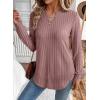 image:imageSHEWIN Womens Fall Fashion 2025 Casual Long Sleeve V Neck Tops Shirts SweatersFushia