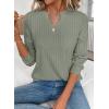 image:imageSHEWIN Womens Fall Fashion 2025 Casual Long Sleeve V Neck Tops Shirts SweatersLight Green