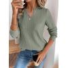 image:imageSHEWIN Womens Fall Fashion 2025 Casual Long Sleeve V Neck Tops Shirts SweatersLight Green