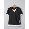image:imageSHEWIN Womens Mock Layered Tops Casual Crewneck Short Sleeve Shirts Contrast Basic TeesBlack