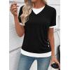 image:imageSHEWIN Womens Mock Layered Tops Casual Crewneck Short Sleeve Shirts Contrast Basic TeesBlack