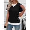 image:imageSHEWIN Womens Mock Layered Tops Casual Crewneck Short Sleeve Shirts Contrast Basic TeesBlack