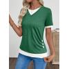 image:imageSHEWIN Womens Mock Layered Tops Casual Crewneck Short Sleeve Shirts Contrast Basic TeesGreen