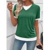 image:imageSHEWIN Womens Mock Layered Tops Casual Crewneck Short Sleeve Shirts Contrast Basic TeesGreen