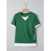 image:imageSHEWIN Womens Mock Layered Tops Casual Crewneck Short Sleeve Shirts Contrast Basic TeesGreen