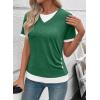 image:imageSHEWIN Womens Mock Layered Tops Casual Crewneck Short Sleeve Shirts Contrast Basic TeesGreen