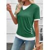 image:imageSHEWIN Womens Mock Layered Tops Casual Crewneck Short Sleeve Shirts Contrast Basic TeesGreen