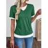 image:imageSHEWIN Womens Mock Layered Tops Casual Crewneck Short Sleeve Shirts Contrast Basic TeesGreen