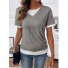 image:imageSHEWIN Womens Mock Layered Tops Casual Crewneck Short Sleeve Shirts Contrast Basic TeesGrey