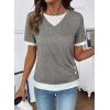 image:imageSHEWIN Womens Mock Layered Tops Casual Crewneck Short Sleeve Shirts Contrast Basic TeesGrey