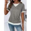 image:imageSHEWIN Womens Mock Layered Tops Casual Crewneck Short Sleeve Shirts Contrast Basic TeesGrey