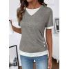 image:imageSHEWIN Womens Mock Layered Tops Casual Crewneck Short Sleeve Shirts Contrast Basic TeesGrey