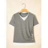 image:imageSHEWIN Womens Mock Layered Tops Casual Crewneck Short Sleeve Shirts Contrast Basic TeesGrey